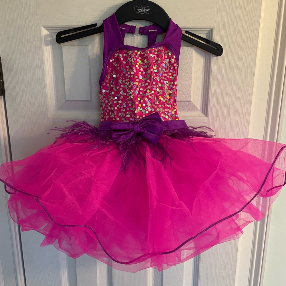 Kids Fuchsia and Purple Sequin Dance Costume - Picture 1 of 3